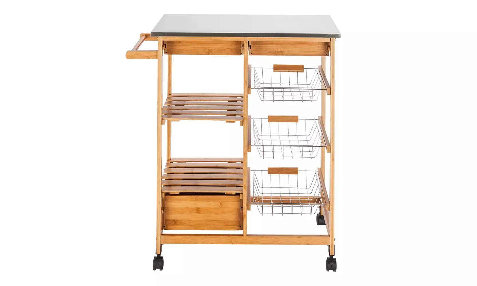 Wood Kitchen Trolley Cart Stainless Steel Top Rolling Storage Cabinet Island