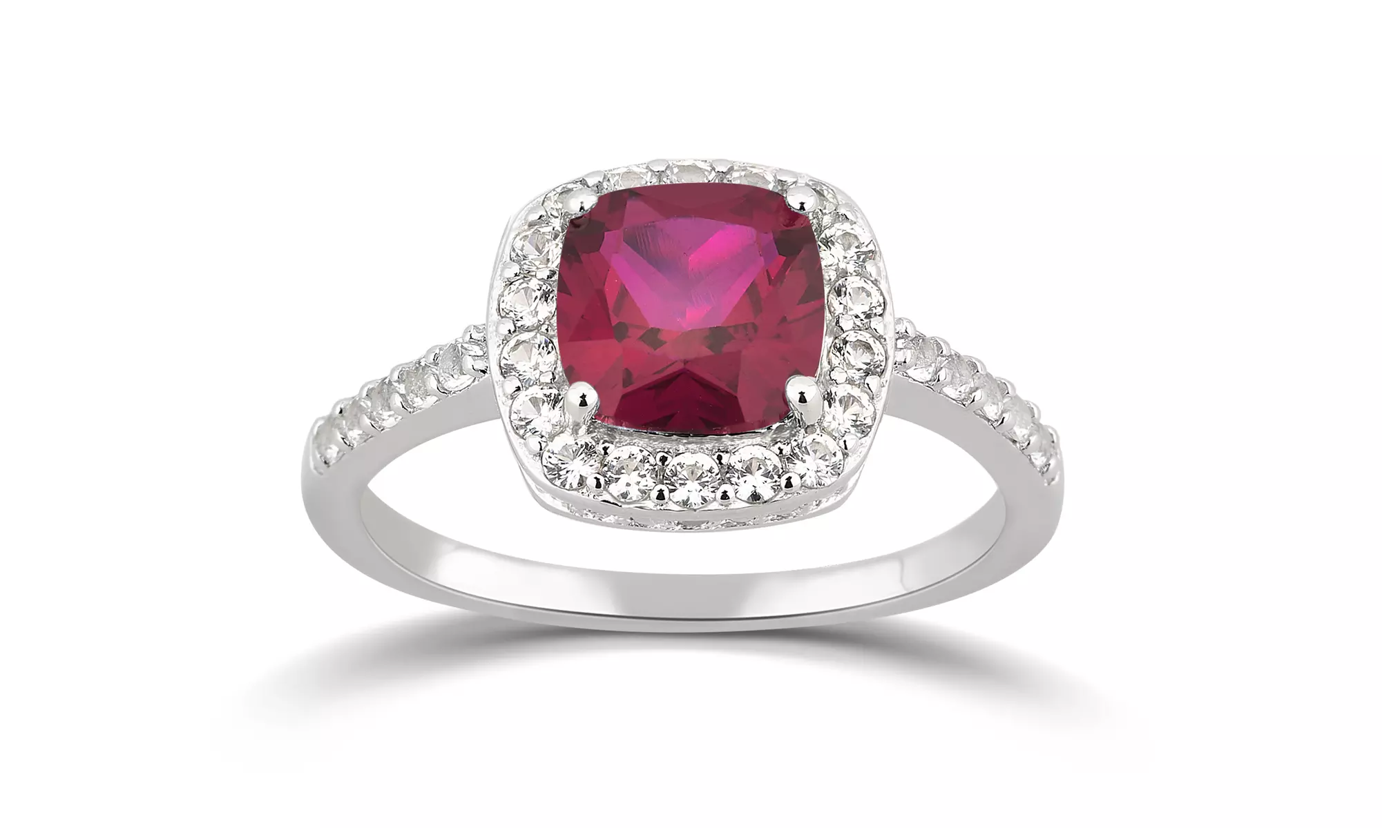 Gemstone & Created Sapphire Halo Ring in Sterling Silver Diamond Accent Jewelry