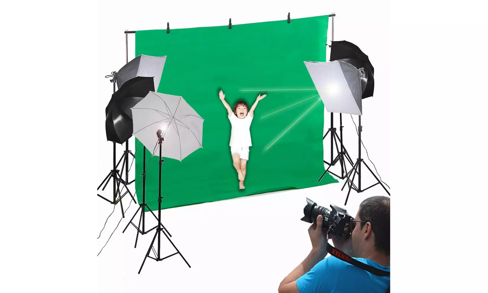 45W Adjustable Softbox Umbrella Backdrop Stand Photography Lighting Kit