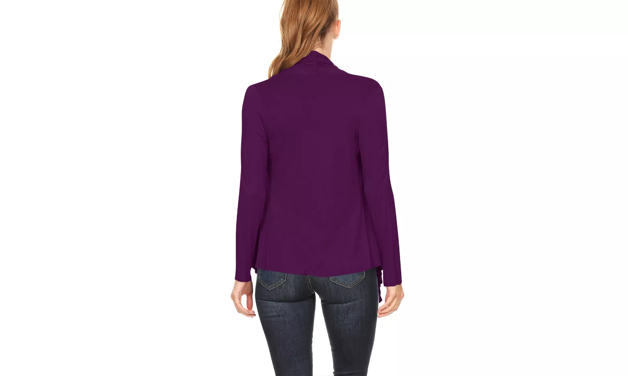 Women's Long Sleeve Draped Neck Open Front Solid Cardigan 