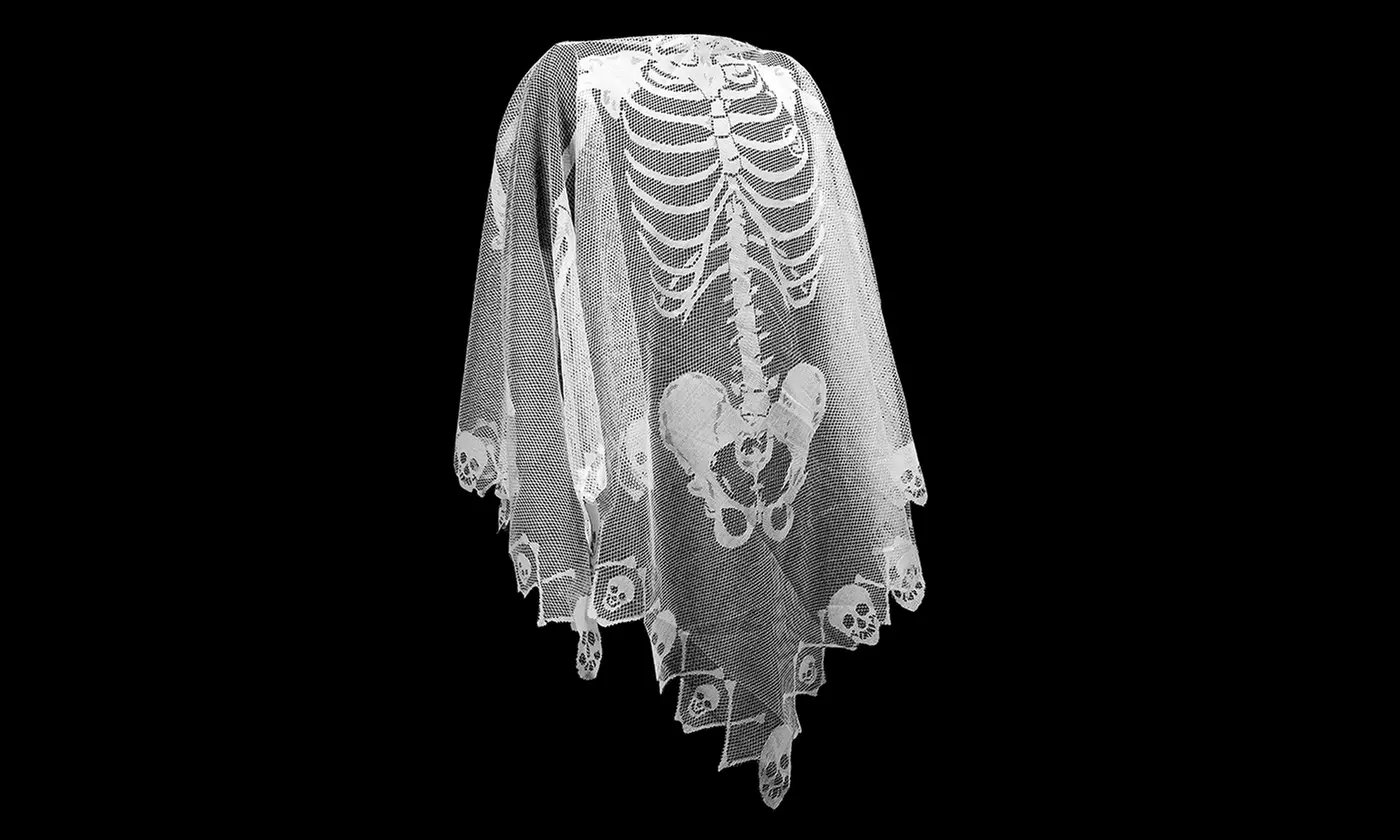 White Scarf Lace Skeleton Poncho Skull Spider Web Halloween Party Costume Decor