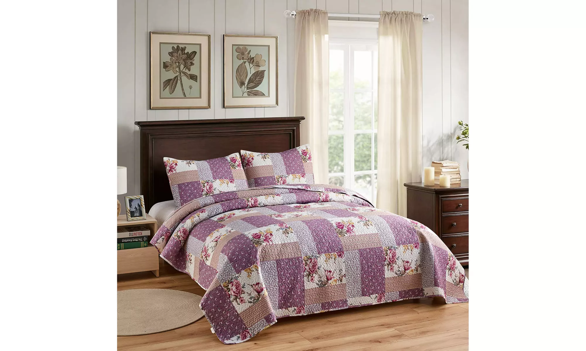 JML 3-Piece Reversible Quilt Set,Home Collection Printed Bedspread With 2 Shams