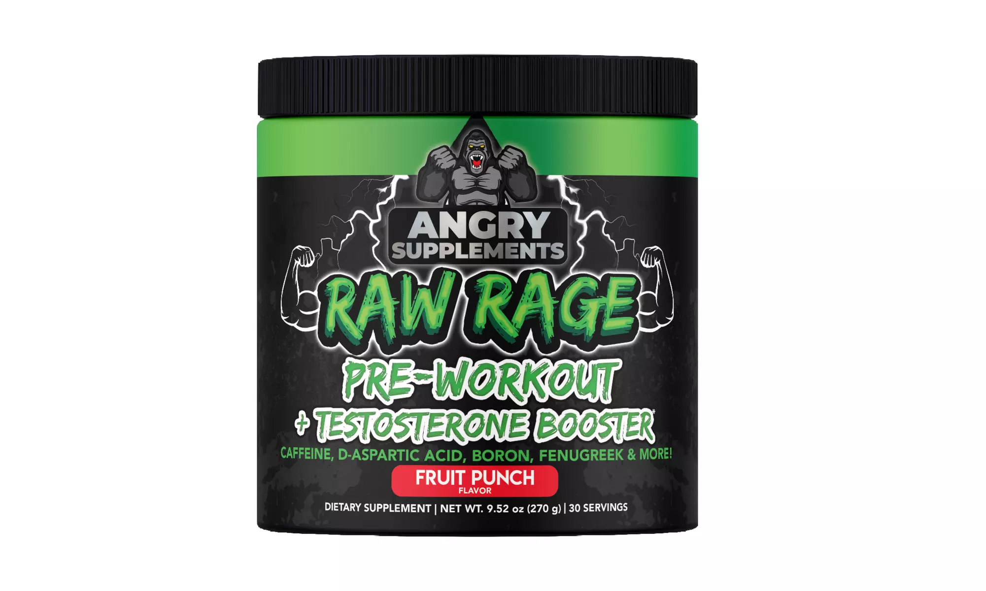 Angry Supplements Raw Rage Pre-Workout Testosterone Booster Powder, Fruit Punch
