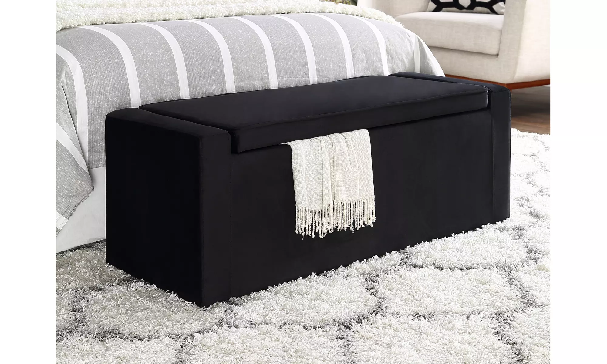 Chase Velvet Upholstered Storage Bench for Shoes - Primary Image