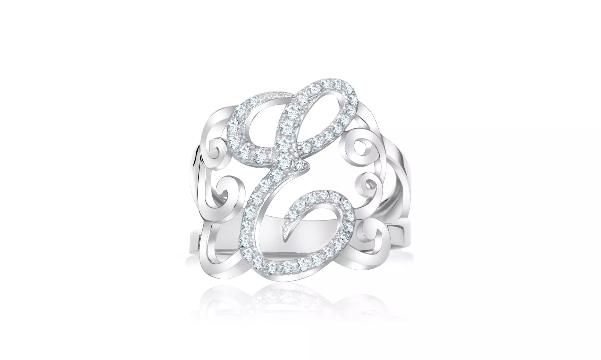 Crystal Monogram Ring in Sterling Silver