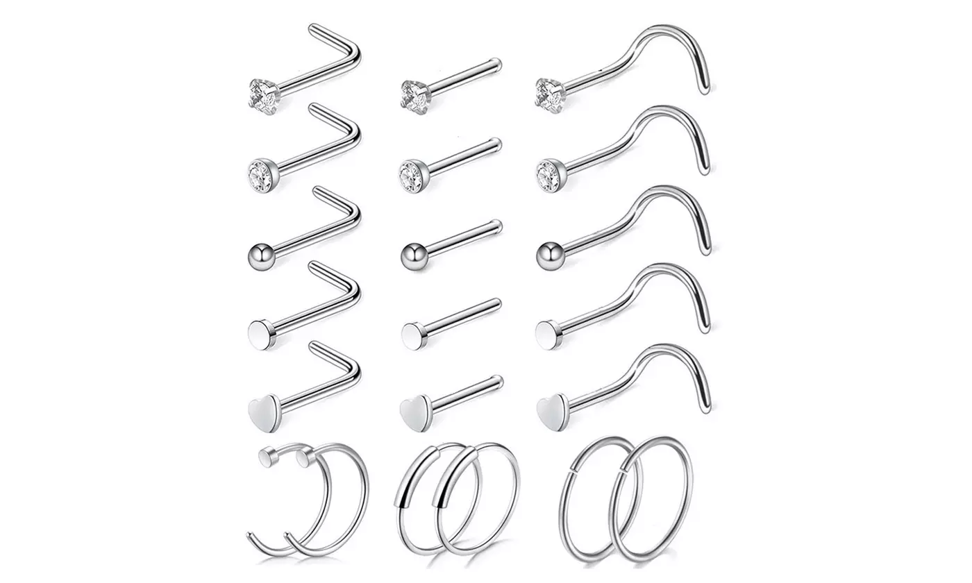 21pcs/set 20G Nose Ring Studs Hoops Screws Bend Rings Piercing Accessories
