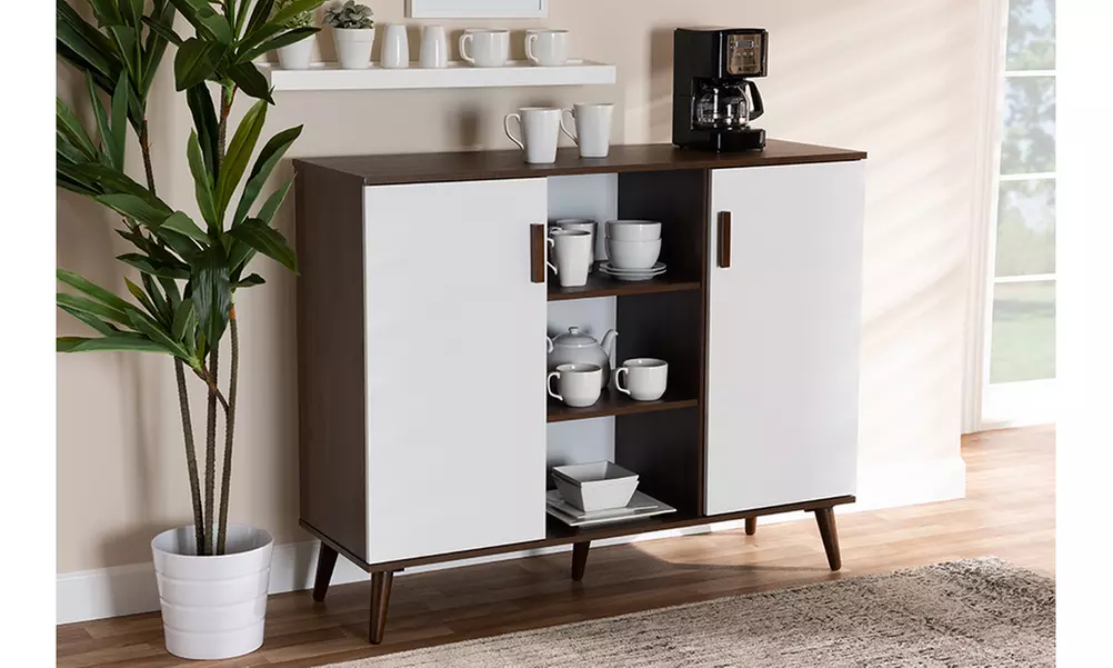 Quinn Two-Tone White and Walnut 2-Door Wood Dining Room Sideboard - Primary Image