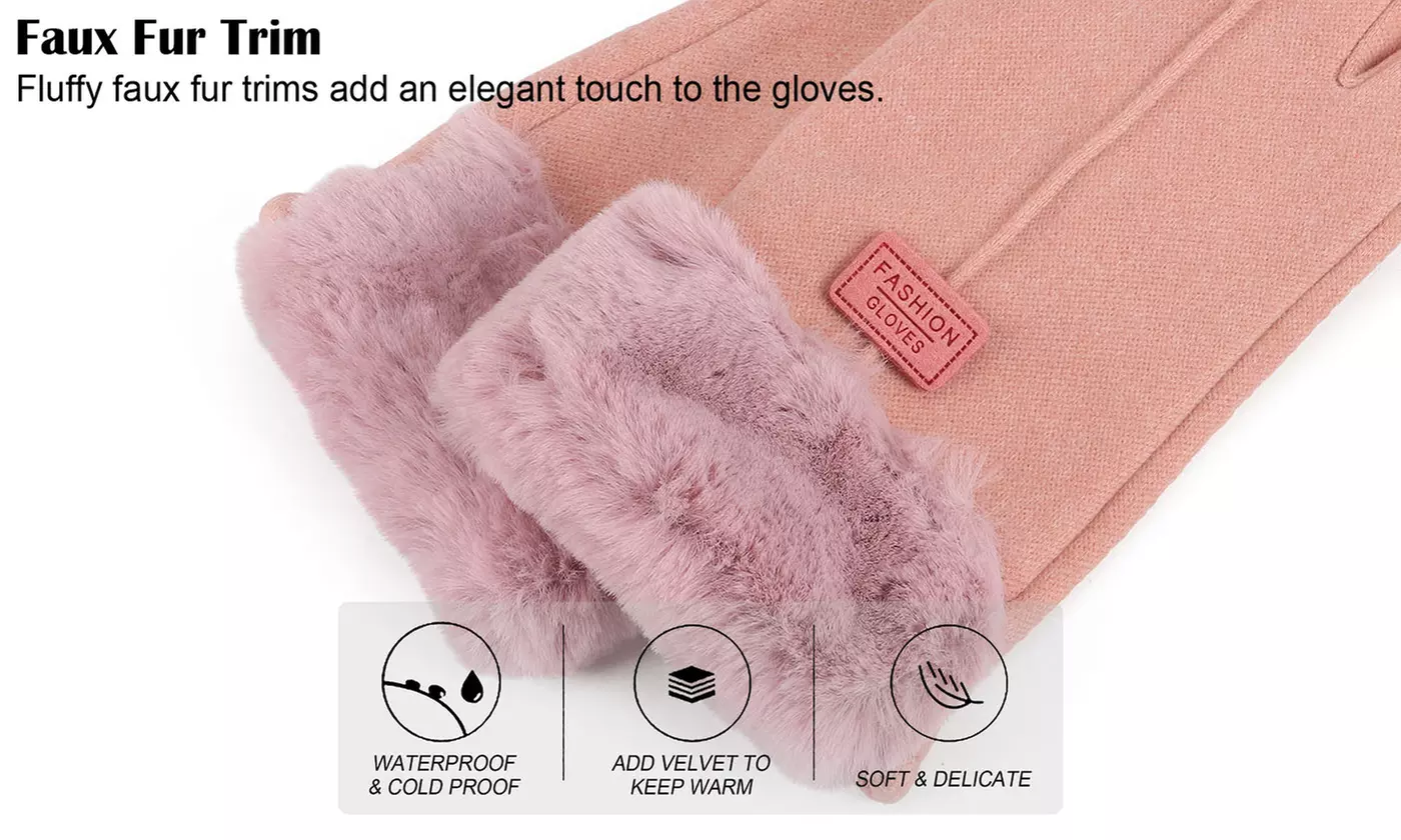 Womens Winter Glove Foldable Faux Fur Earmuffs Set