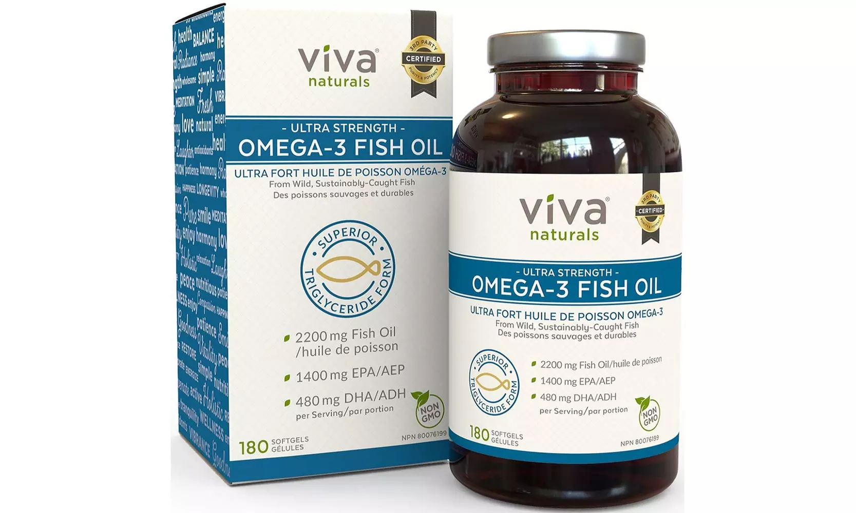 Viva Naturals Fish Oil Supplement, 180 Capsules - Highly Concentrated Fish Oil - Second Medium