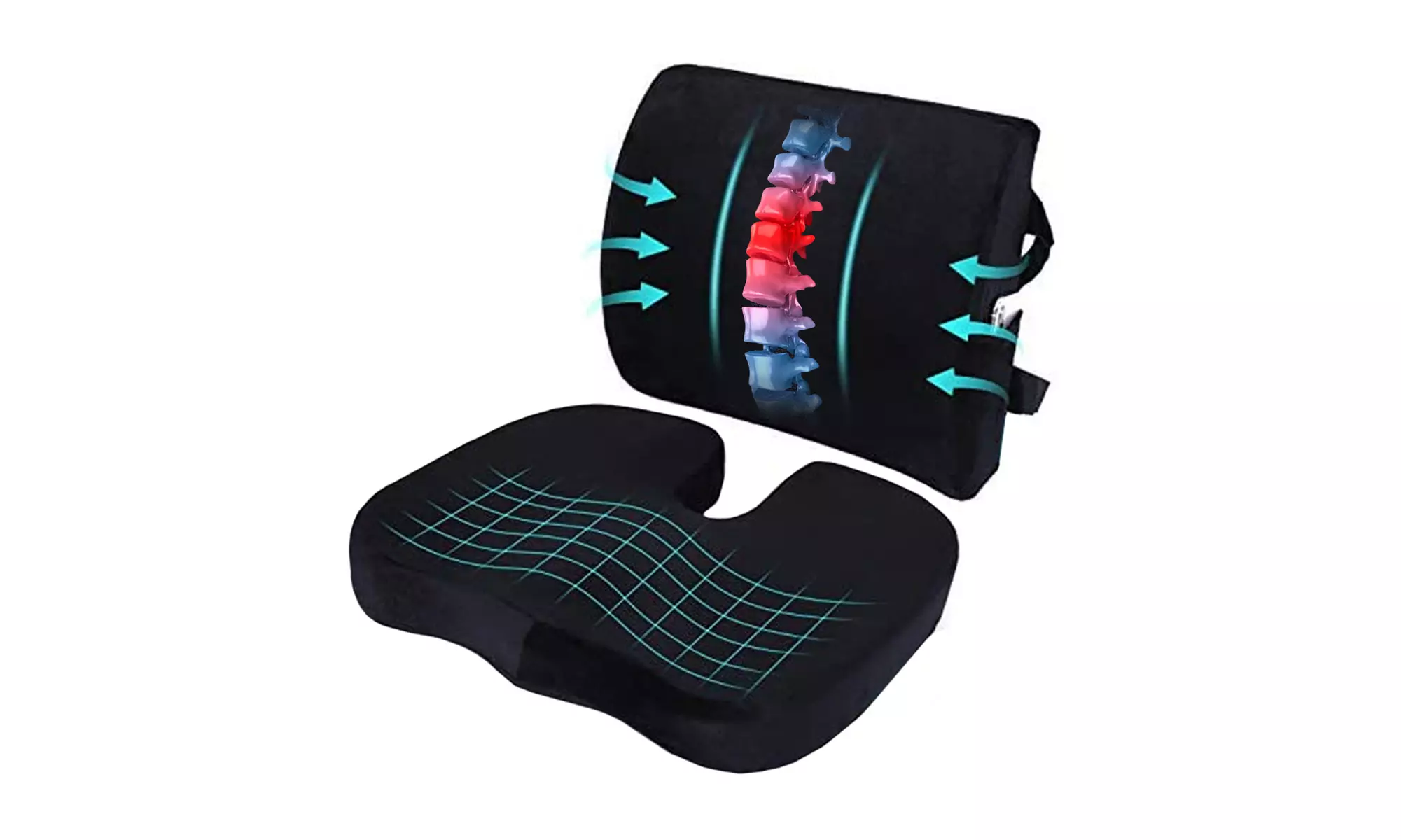 Seat Cushion and Back Support Pillow Set Memory Foam Car Office Seat Relief Pain - Primary Image
