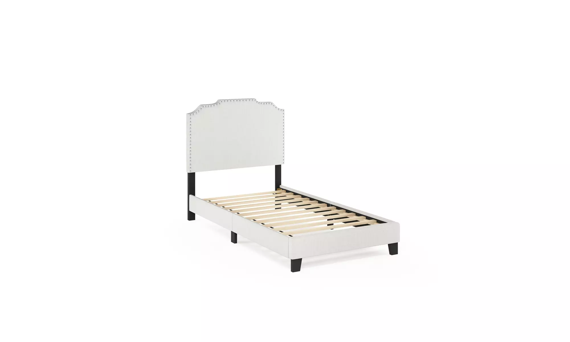 Furinno Nadia Nailhead Trim Bed Frame, Linen, Twin - Primary Image