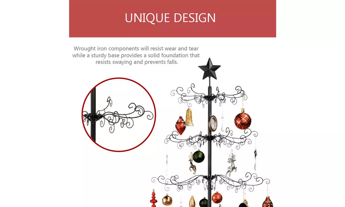 3ft or 6ft Wrought Iron Ornament Display Christmas Tree w/Easy Assembly & Stand - Second Medium
