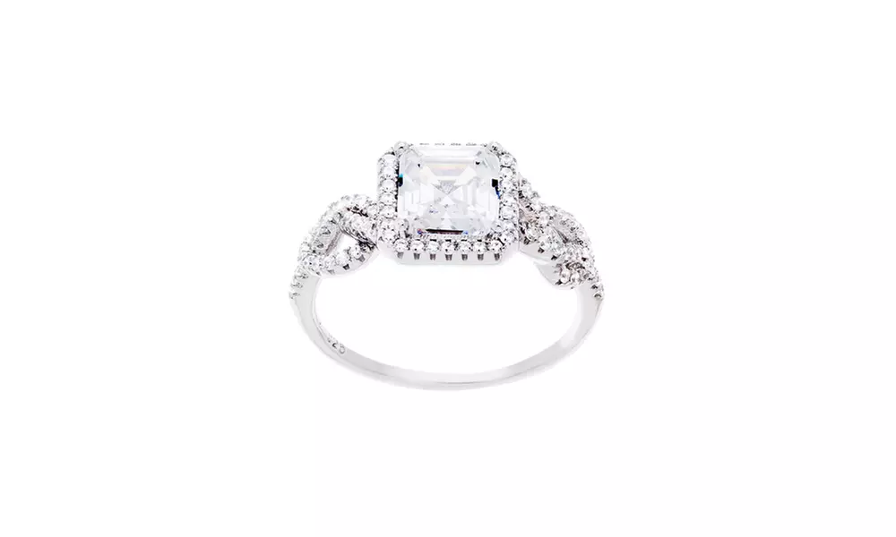 Sterling Silver Princess Cut CZ Love Knot Engagement Ring - Primary Image