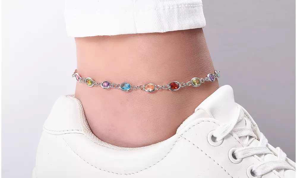 Crystal Rainbow Bezel Set Ankle Bracelets  - Second Medium