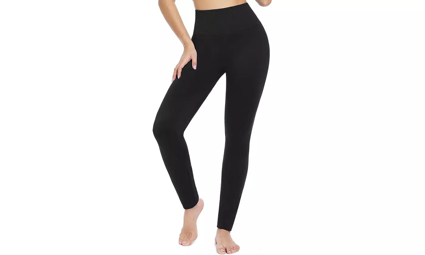 Women Fleece Lined Leggings High Waist Seamless Warm Tummy Control - Second Medium