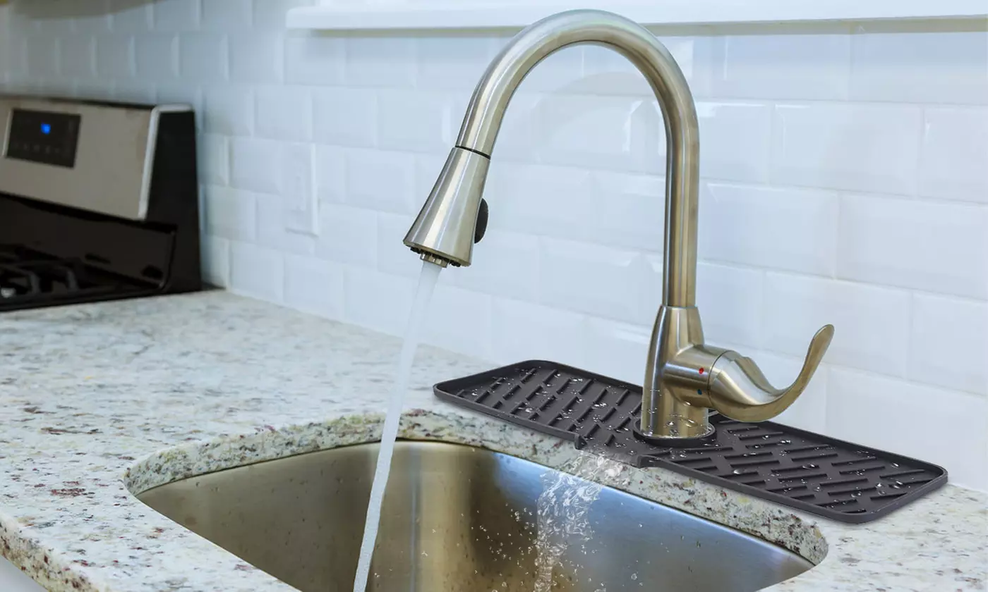 NewHome Silicone Faucet Mat Sink Splash Guard & Drying Pad with Drainage