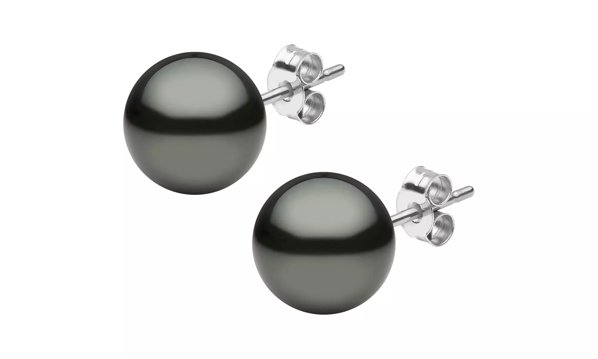 14k White Gold Plated Tahitian Pearl 9.5-10mm Stud Earrings - Primary Image