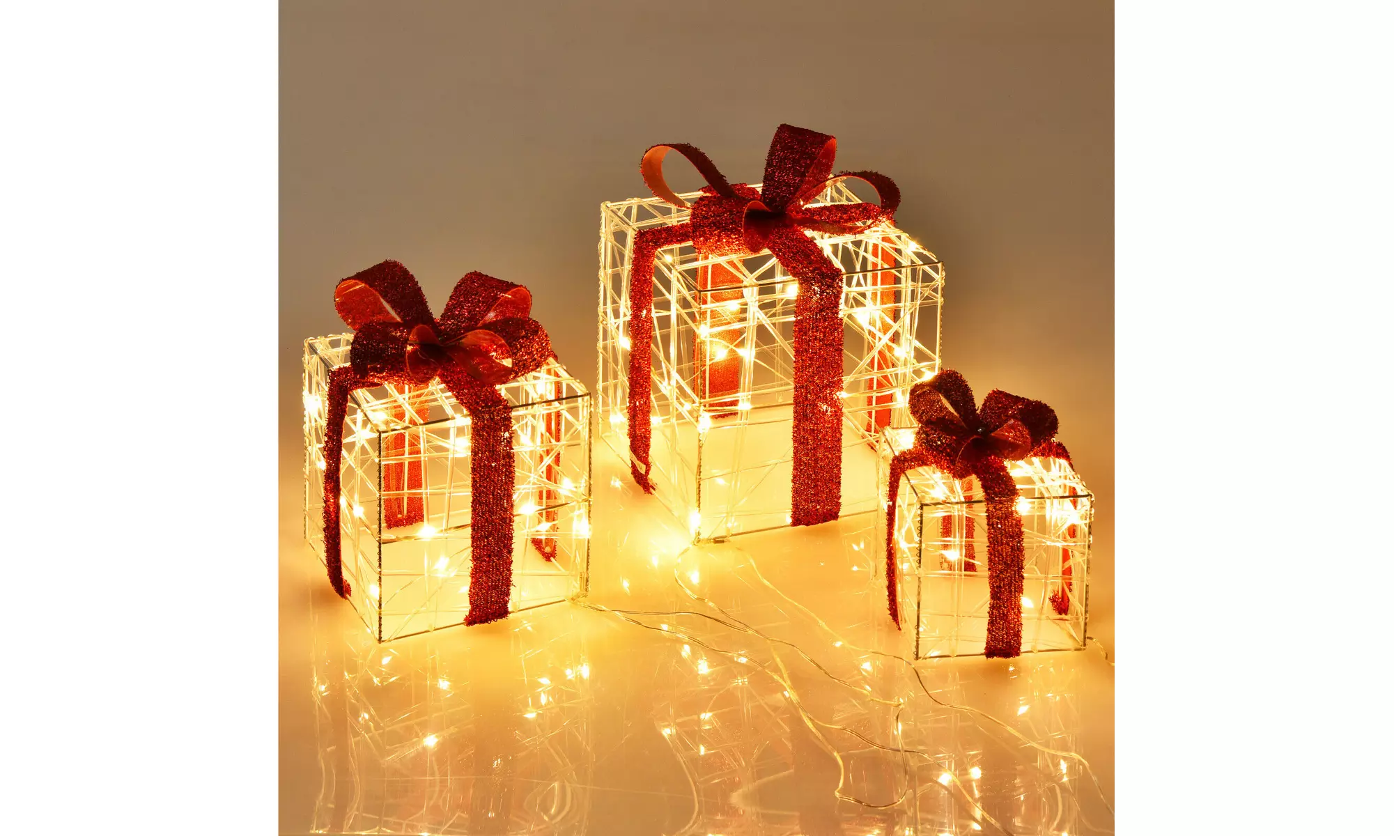 3PCS Christmas Gift Boxes Indoor Outdoor W/ 60 LED Lights, Waterproof Plug