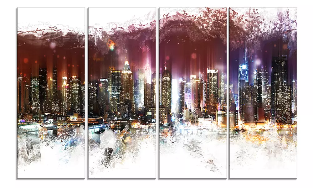 Nightlife Cityscape Large Metal Wall Art 48x28 4 Panels - Primary Image