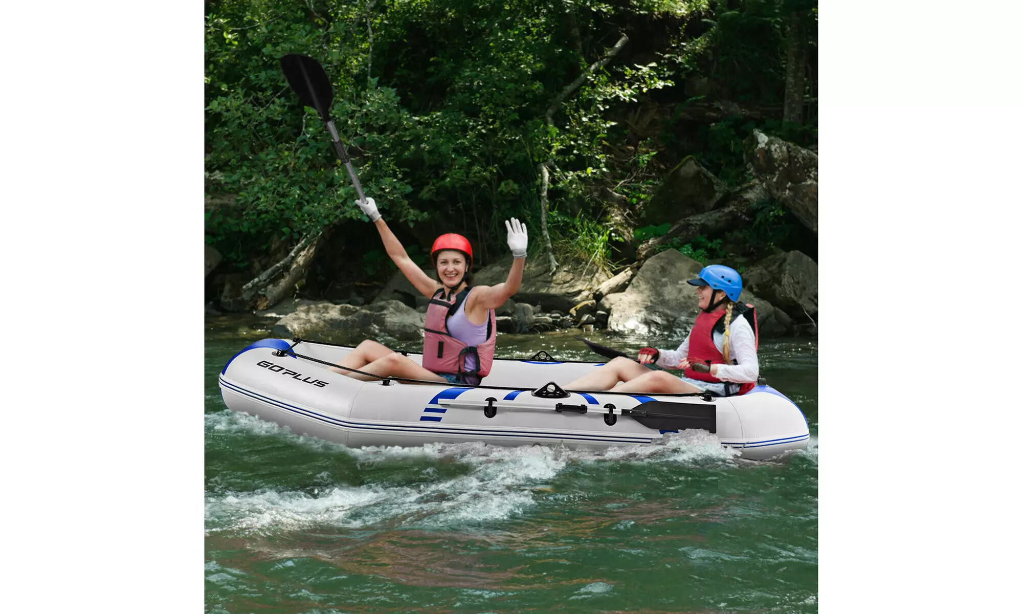 3-4 Persons Inflatable Fishing Boat w/ Oars and Air Pump Water Sports - Primary Image