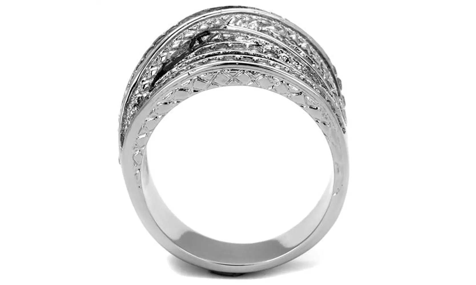 Womens Round Cut Cubic Zirconia and Stainless Steel Anniversary Ring