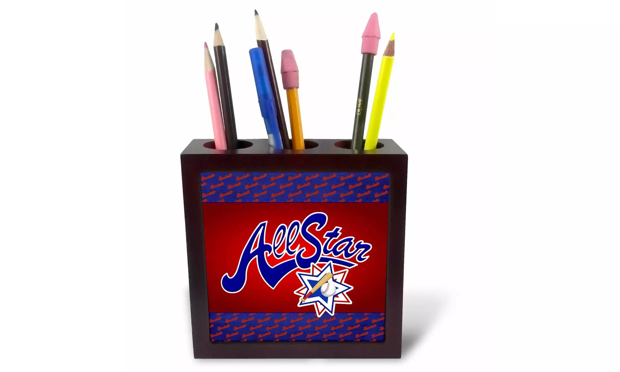  Tile Pen Holder - Baseball All-Star theme in blue, red and white for boys and  - Primary Image
