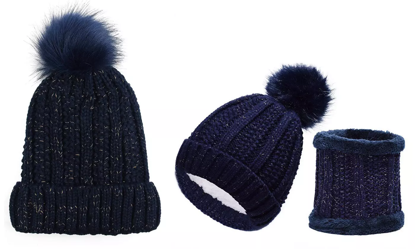 Unisex Men's Women's Winter Beanie Hat and Neck Warmer Warm Knit Hat Set