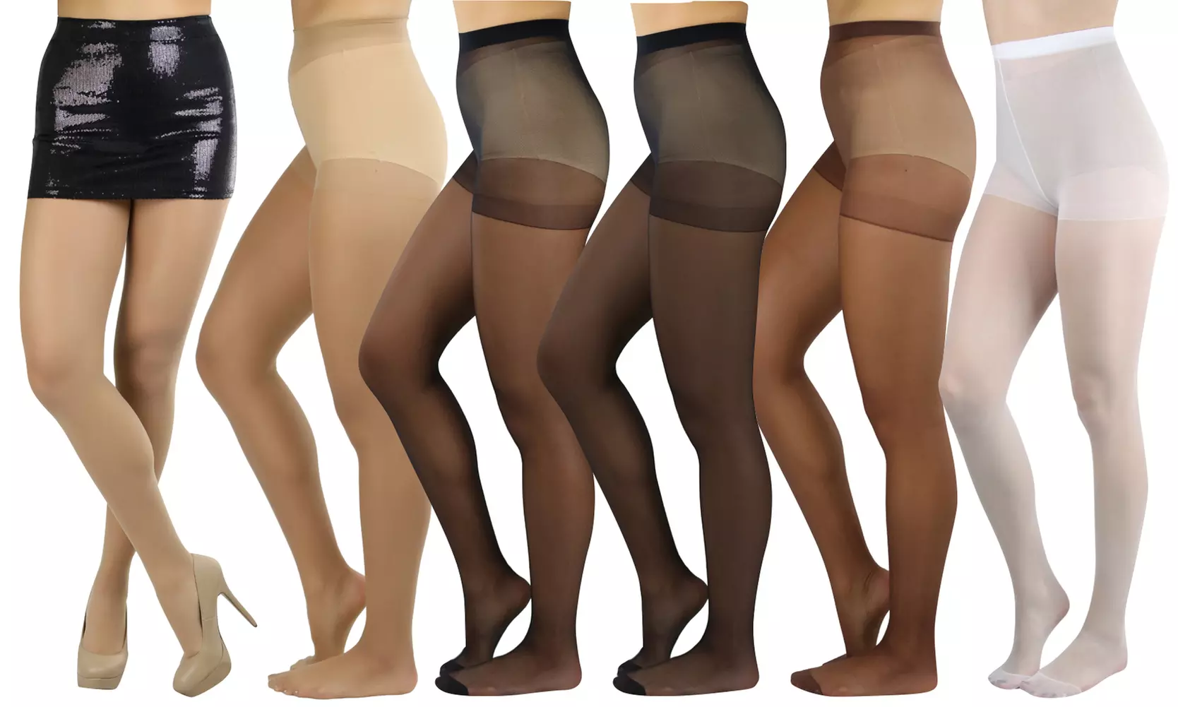 (6 Pack) Women's Assorted Sheer Support Toe Pantyhose