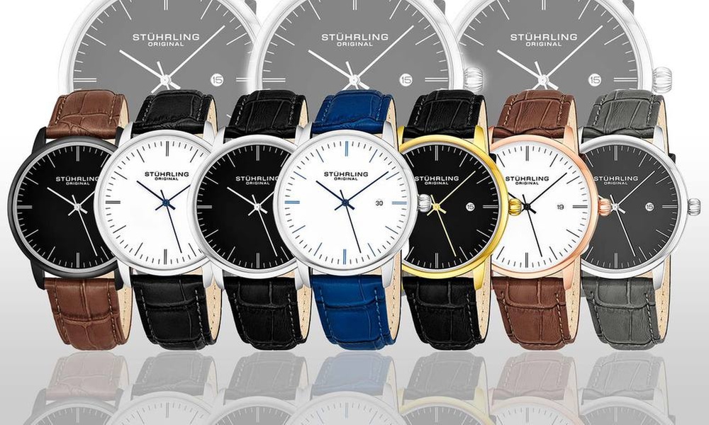Stuhrling Original Mens Genuine Leather Dress Watch with Date GP16655
