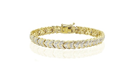 Gold Tone Diamond Accent Leaf Tennis Bracelet I-J Brass I2-I3 Round Good Cut Under 1/10 Ct White Diamond