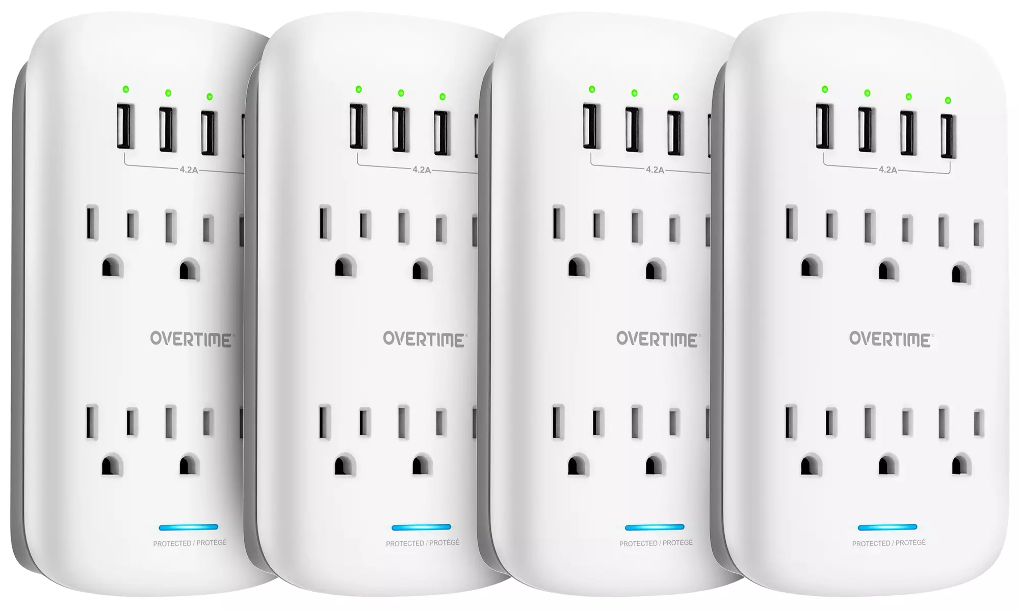 Overtime 6 Outlet Wall Surge Protector with 4 USB & Phone Stand (1, 2, 4 pk) - Second Medium