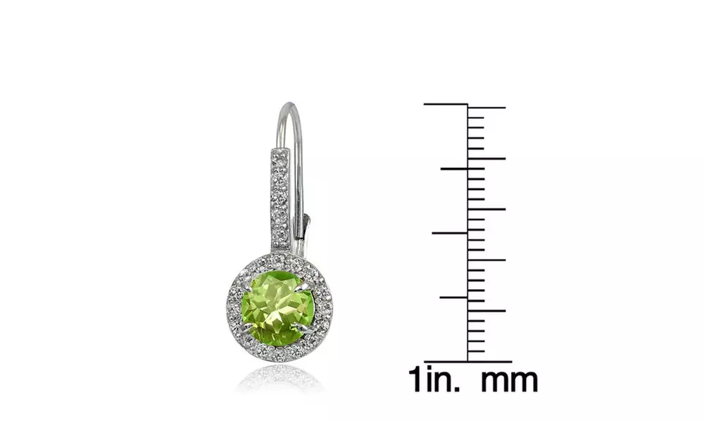Peridot and White Topaz Round Leverback Earrings in Sterling Silver - Second Medium