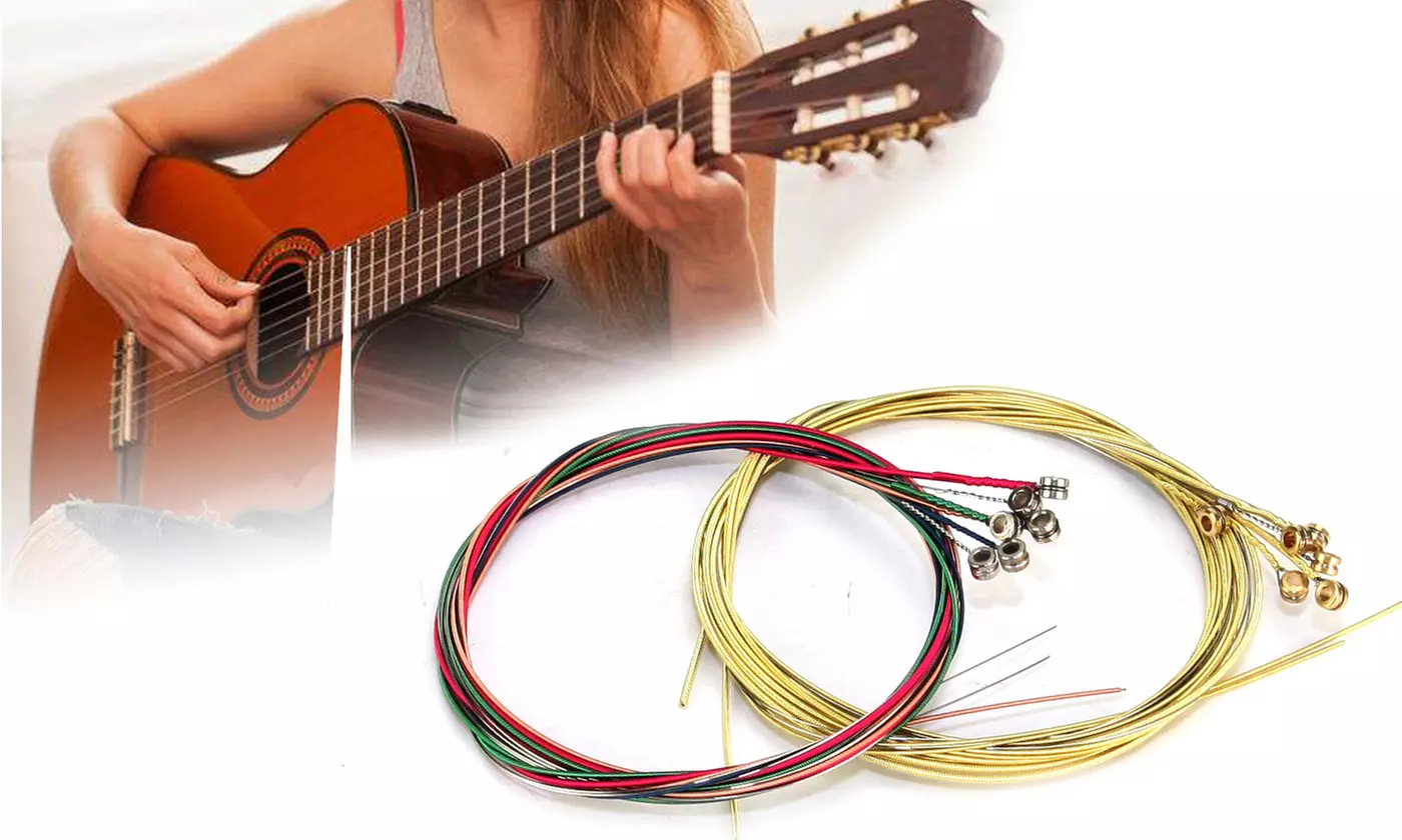 6pcs Colorful Acoustic Guitar Strings 1st-6th String Steel Strings - Primary Image