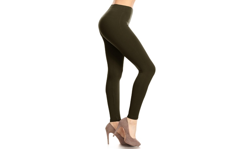 Image 42: Plus size,Solid Color Basic Soft Comfy Elastic Waistband High Waist Leggings