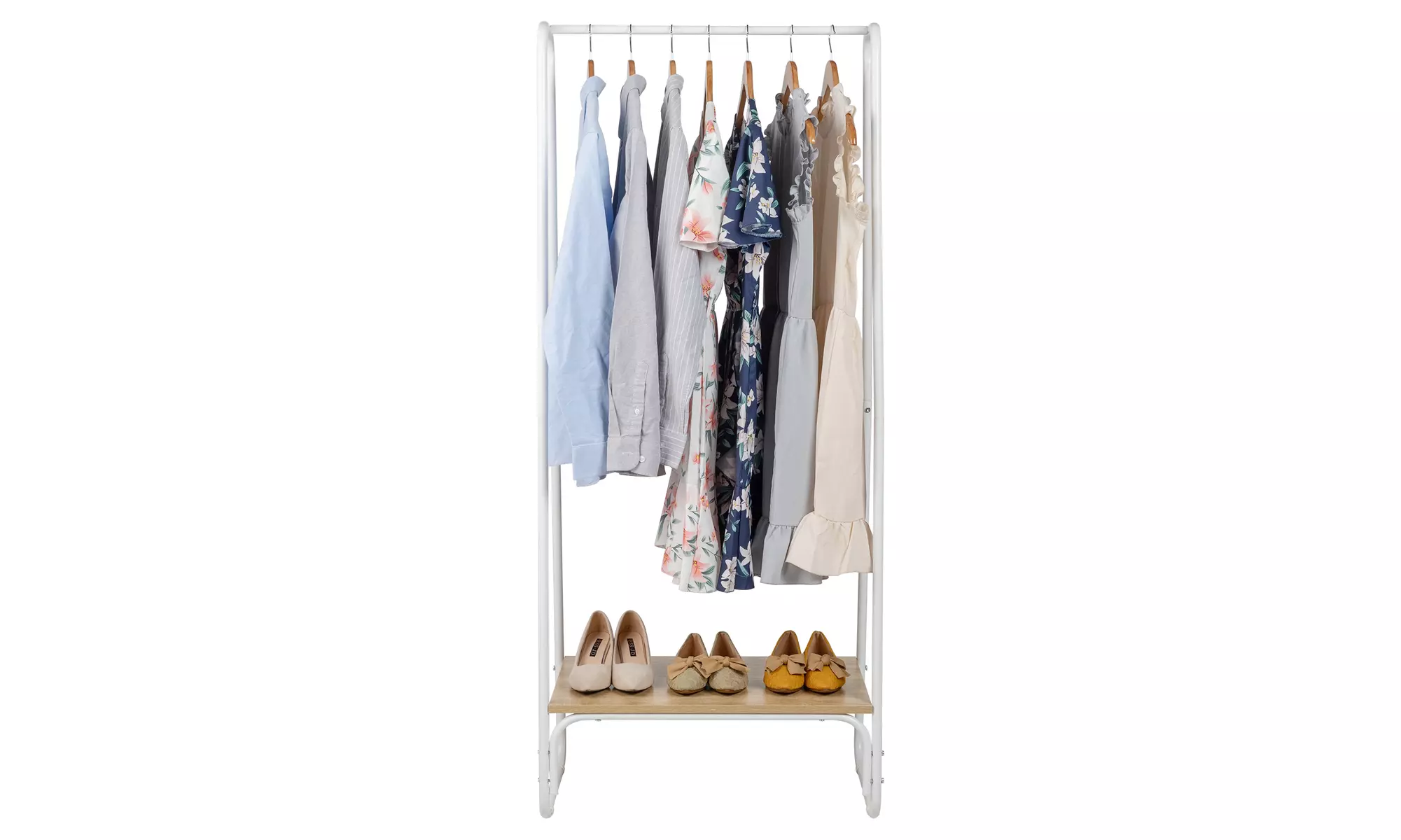 Clothes Rack with Wood Shelf, Freestanding Clothing Rack Garment Rack