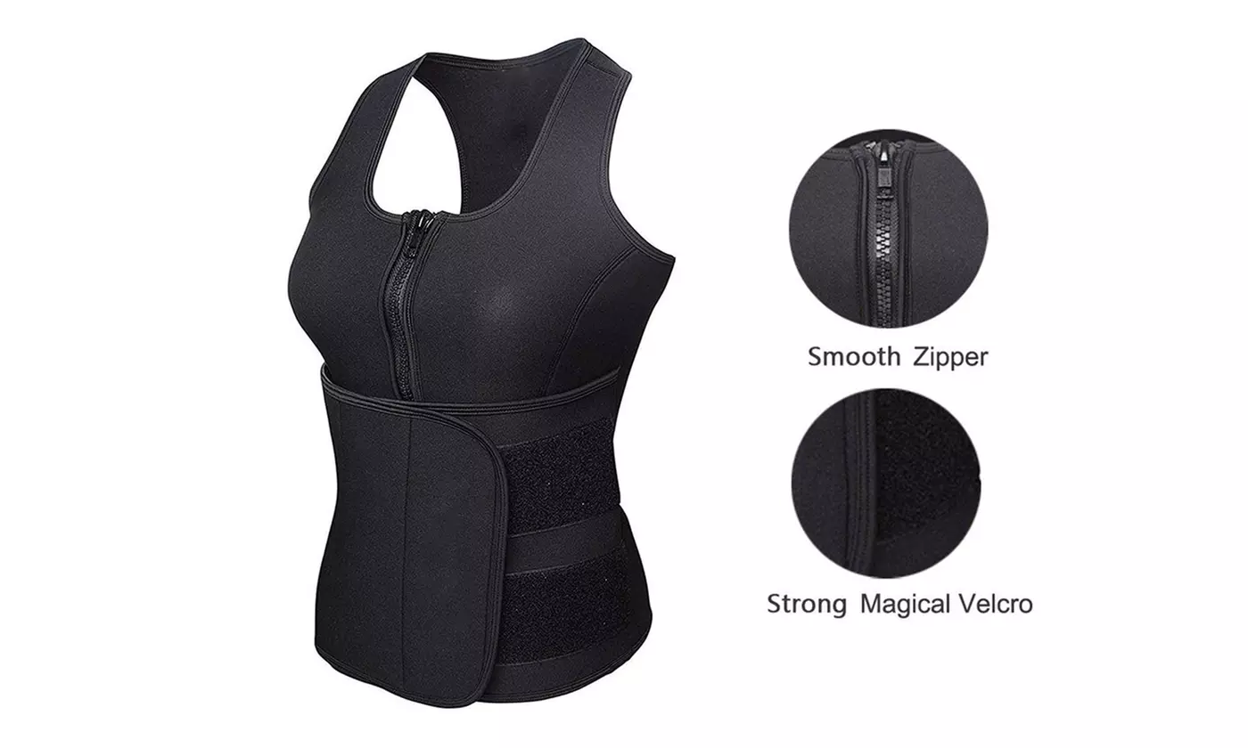 Women Neoprene Sweat Sauna Suit Tank Top Vest with Shaper Waist Trainer Belt