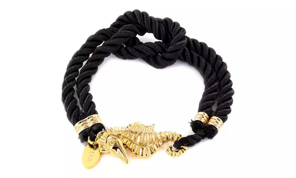 Gold Plated Stainless Steel Seahorse Clasp Knotted Nautical Bracelet - Primary Image