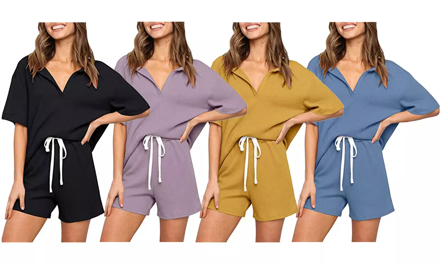 Haute Edition Women's Split Neck Tee And Shorts Lounge Pajama Set - Primary Image