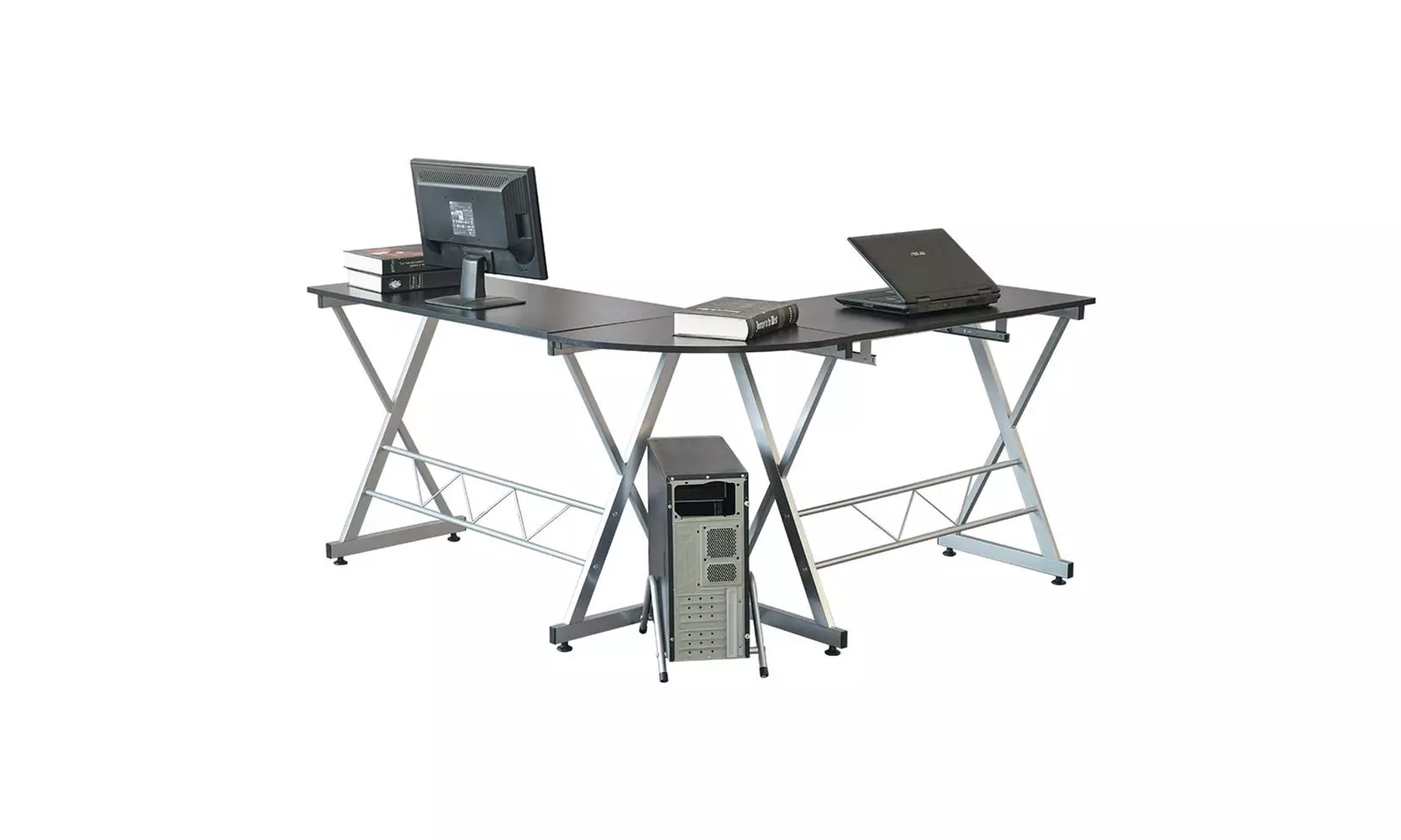 L-Shaped Desk, Corner Computer Desk PC Laptop Study Table Workstation, Black - Primary Image