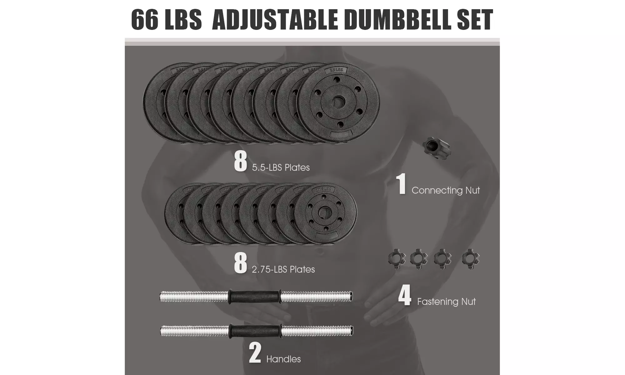 Costway 66 LB Dumbbell Weight Set Fitness 16 Adjustable Plates Workout