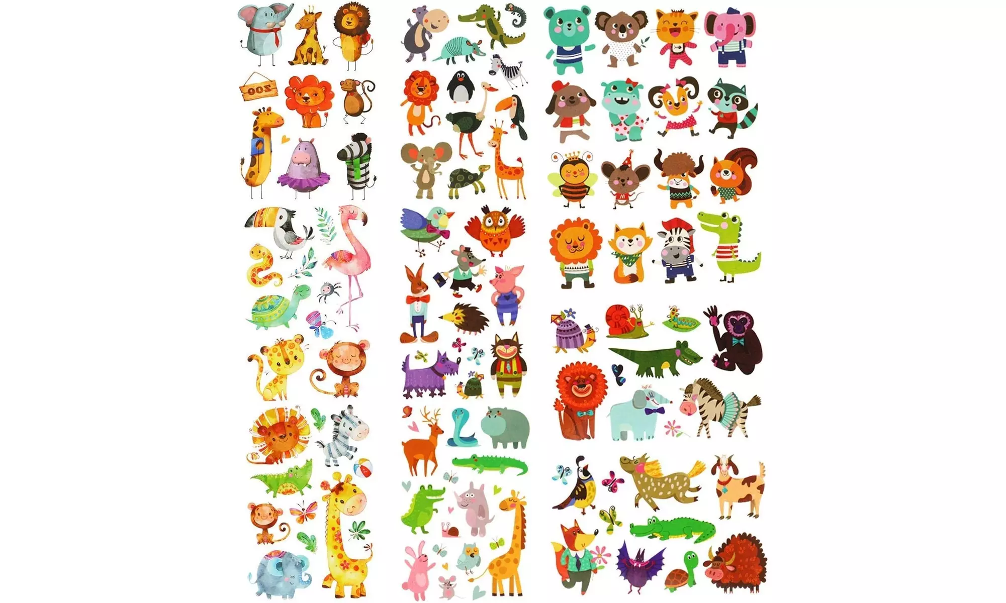 PHOGARY 200 Pieces 20 Sheets Animals Theme Temporary Tattoos Zoo Patterned - Primary Image