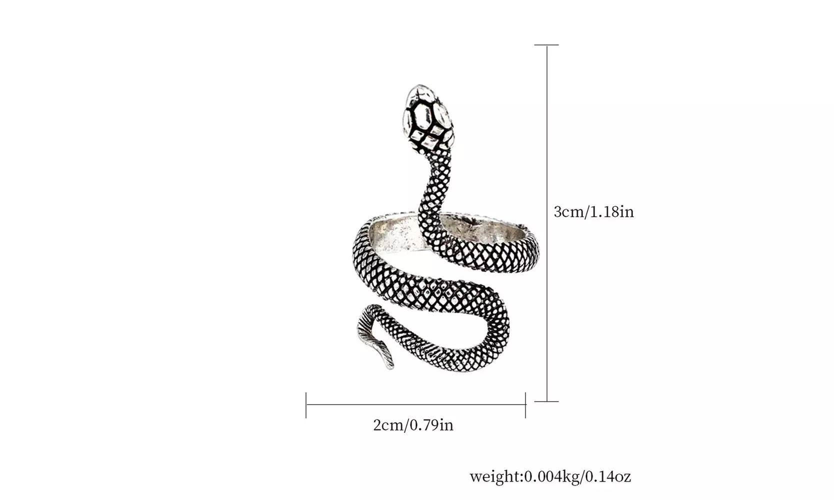 US 1-2 Stainless Steel Ring Snake Gothic Jewelry Retro Animal Adjustable Unisex