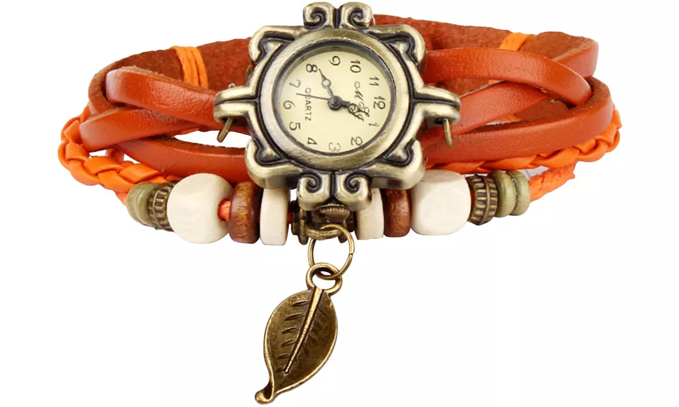 Women's Vintage Bohemian Vegan Leather Watch  (Charm And Color Choices)