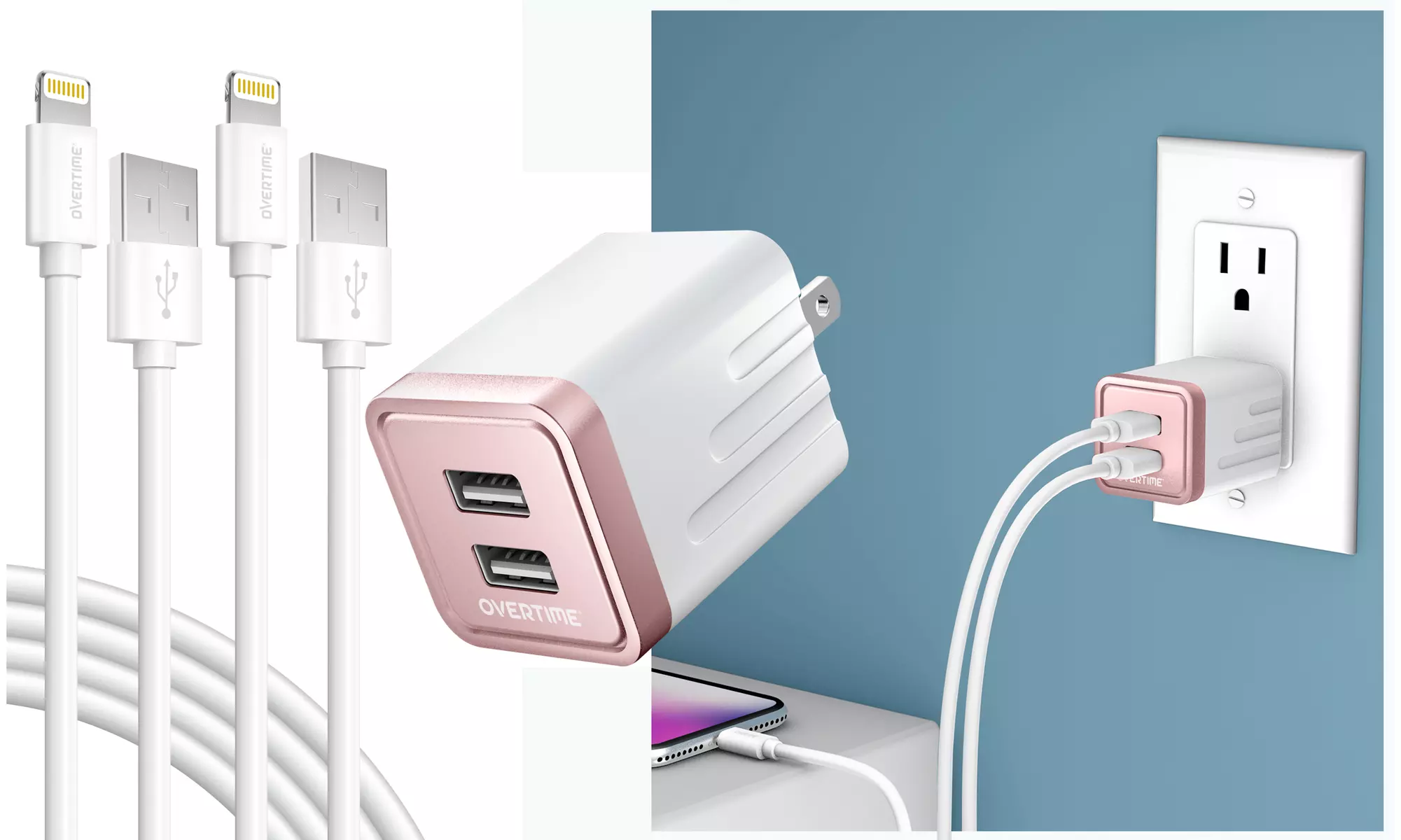 Apple MFI Certified Dual USB 2.4 Amp Wall Charger Adapter & Lightning Cable - Primary Image