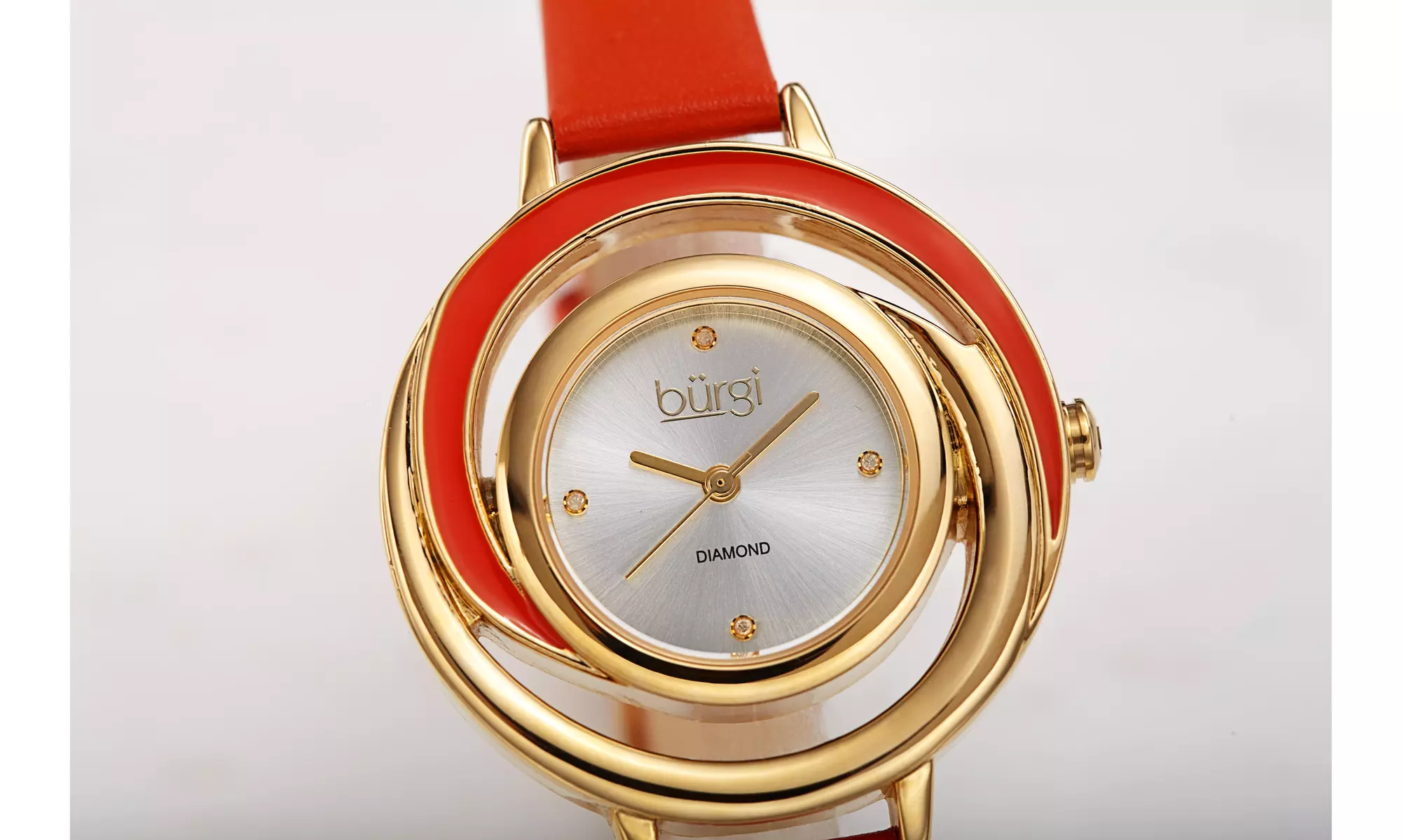 Burgi Women's BUR210 Floating Diamond Dial Slim Leather Strap Watch - Primary Image