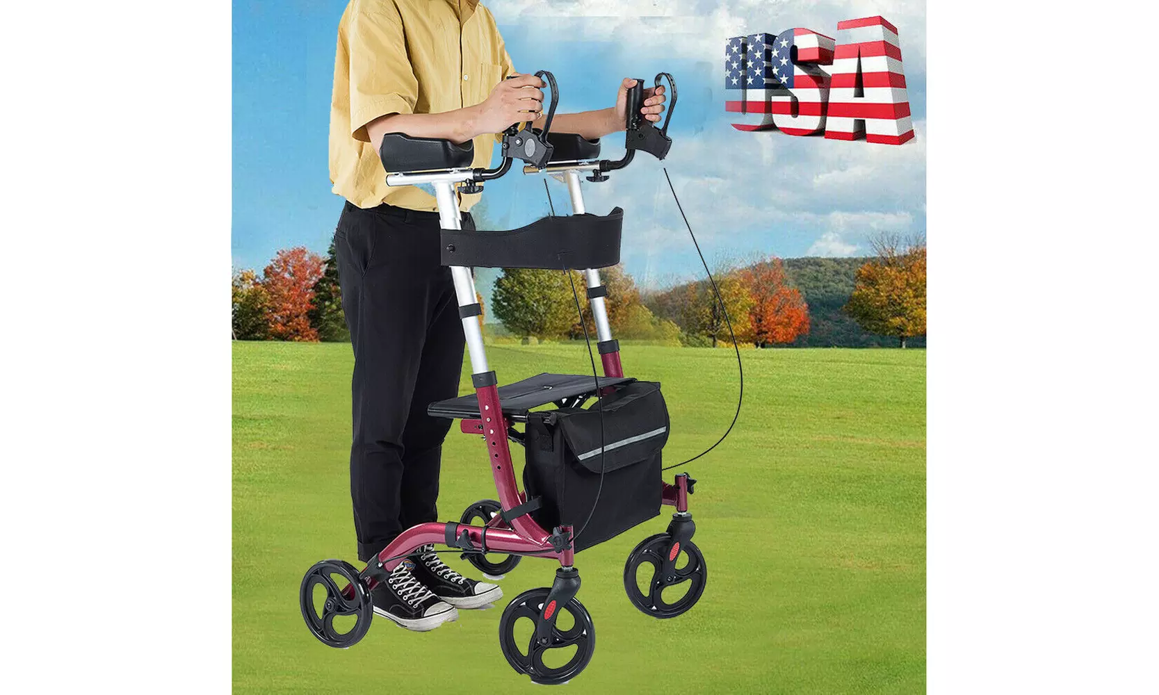 ELENKER Fold Upright Rollator Walker Drive Medical Seat Back 4 Wheel LightWeight - Primary Image