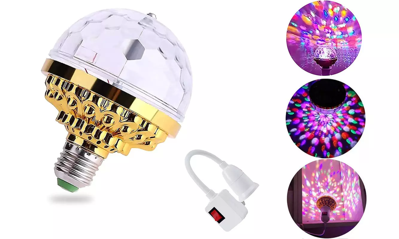 Colorful Disco Rotating Crystal Magic Ball Light Bulb with Sockets - Primary Image