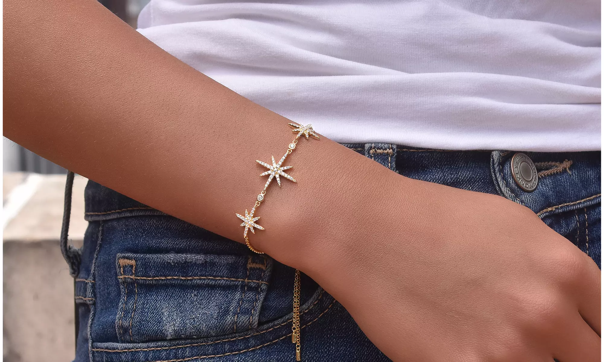 Triple Star Gazer Bracelet with Cubic Zirconia Stones - Second Medium