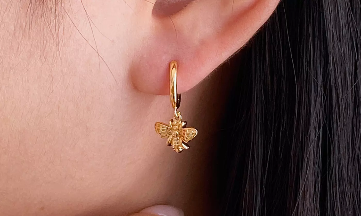 Gold Plated Honey Bee Drop and Dangle Earrings