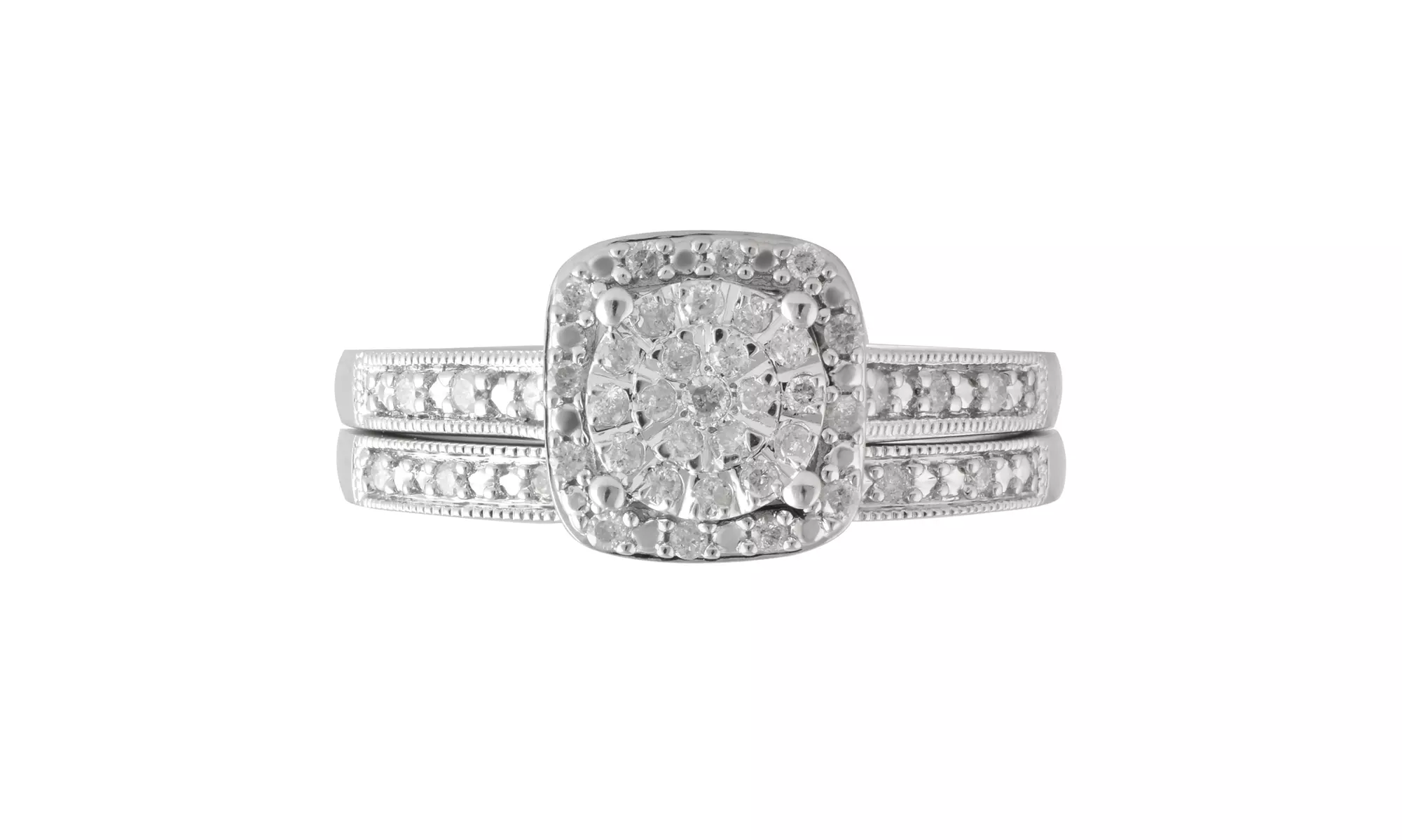 1/4 CTTW Diamond Cluster Halo Bridal Ring Set in Sterling Silver By DiamondMuse